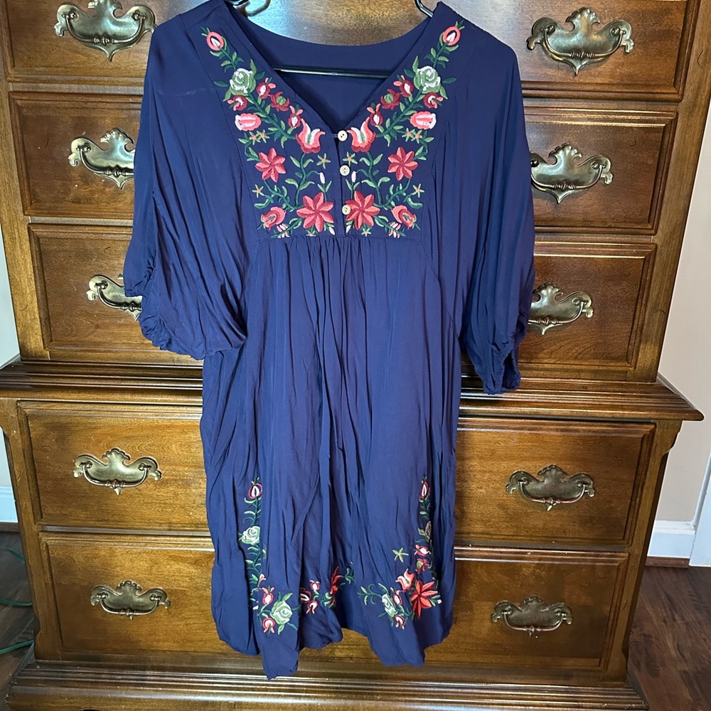 Floral Embroidered Navy Top